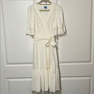 Kobi Halperin Cream Intricate Detail Wrap Midi Dress